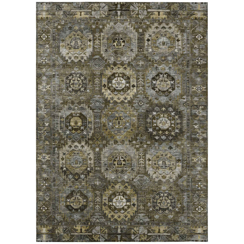 8' X 10' Brown Charcoal And Beige Medallion Washable Indoor Outdoor Area Rug