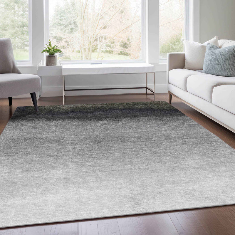 3' X 5' Silver And Black Ombre Washable Indoor Outdoor Area Rug