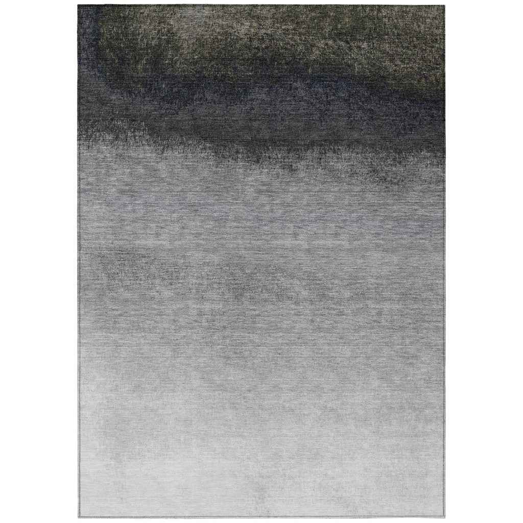 3' X 5' Silver And Black Ombre Washable Indoor Outdoor Area Rug