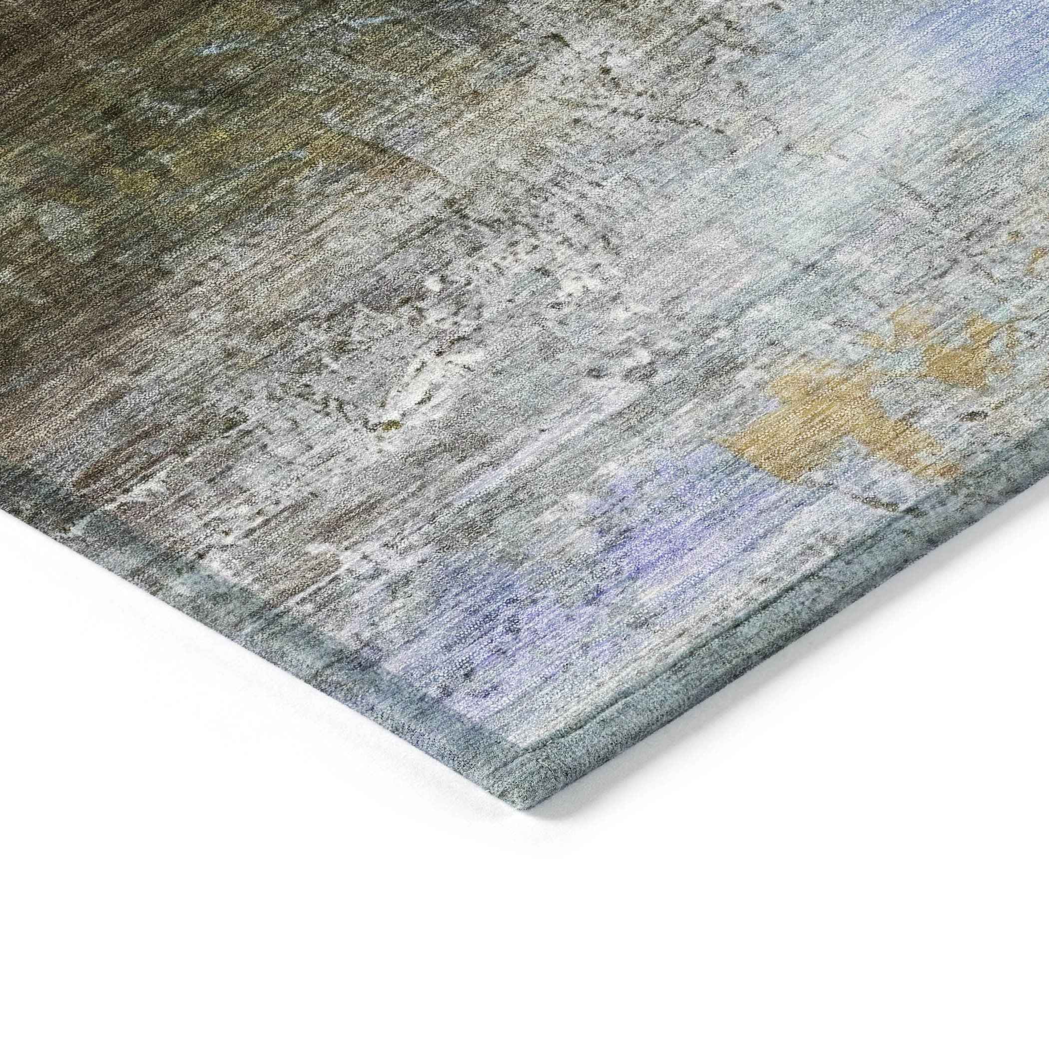 5' X 8' Brown Teal Blue And Blush Abstract Washable Indoor Outdoor Area Rug