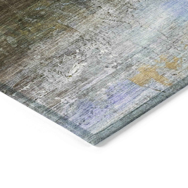 5' X 8' Brown Teal Blue And Blush Abstract Washable Indoor Outdoor Area Rug