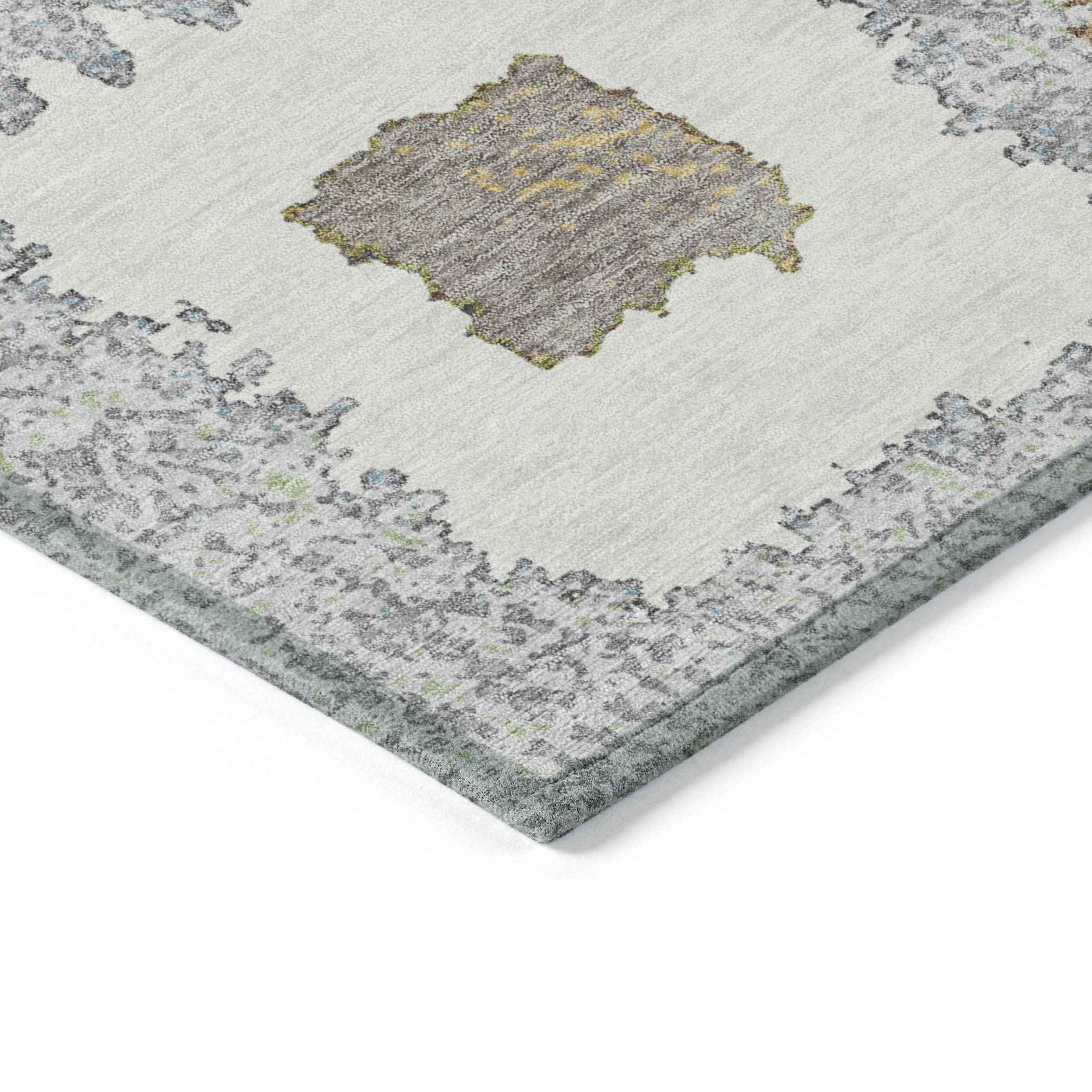 9' X 12' Gray Charcoal And Beige Geometric Washable Indoor Outdoor Area Rug