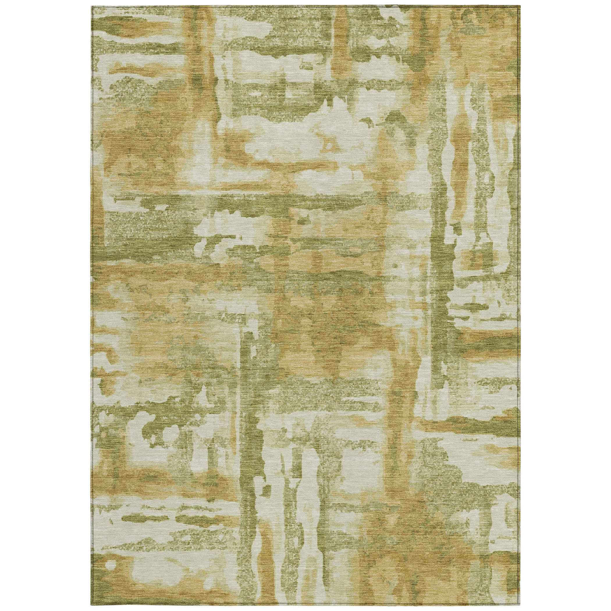 5' X 8' Artichoke Green And Gold Abstract Washable Indoor Outdoor Area Rug Default Title