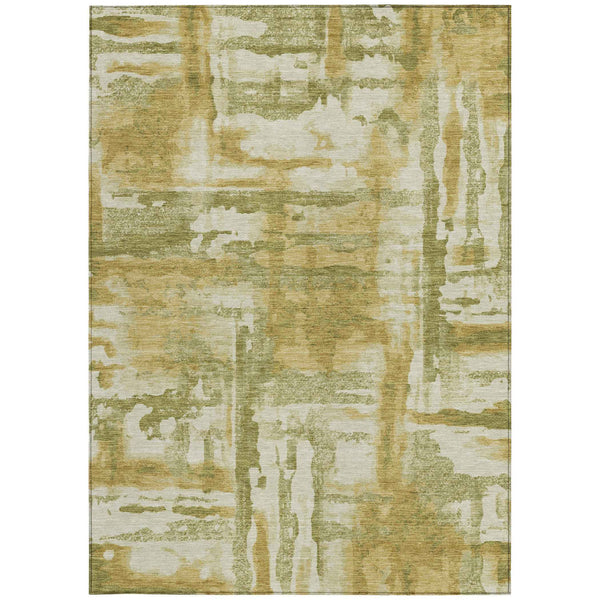 5' X 8' Artichoke Green And Gold Abstract Washable Indoor Outdoor Area Rug Default Title