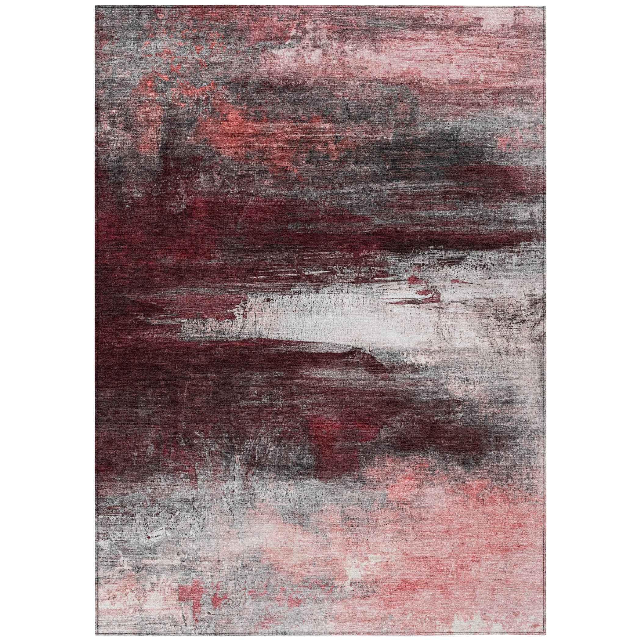 5' X 8' Merlot Charcoal And Ivory Abstract Washable Indoor Outdoor Area Rug