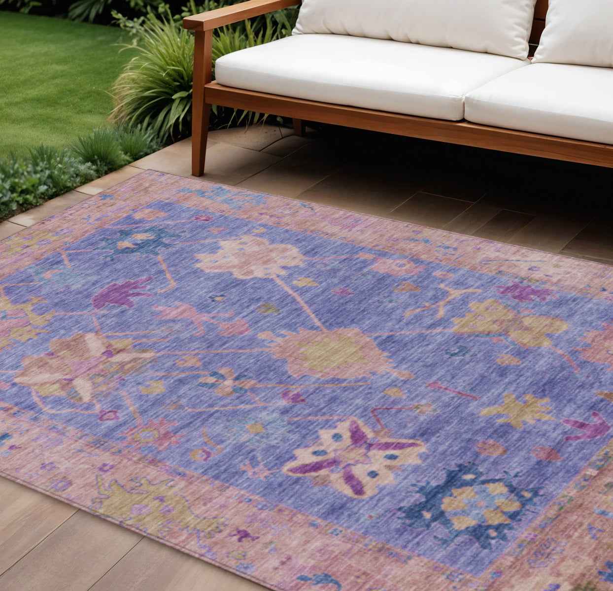 10' X 14' Purple And Blue Tribal Washable Indoor Outdoor Area Rug