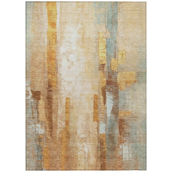 10' X 14' Copper And Ivory Abstract Washable Indoor Outdoor Area Rug
