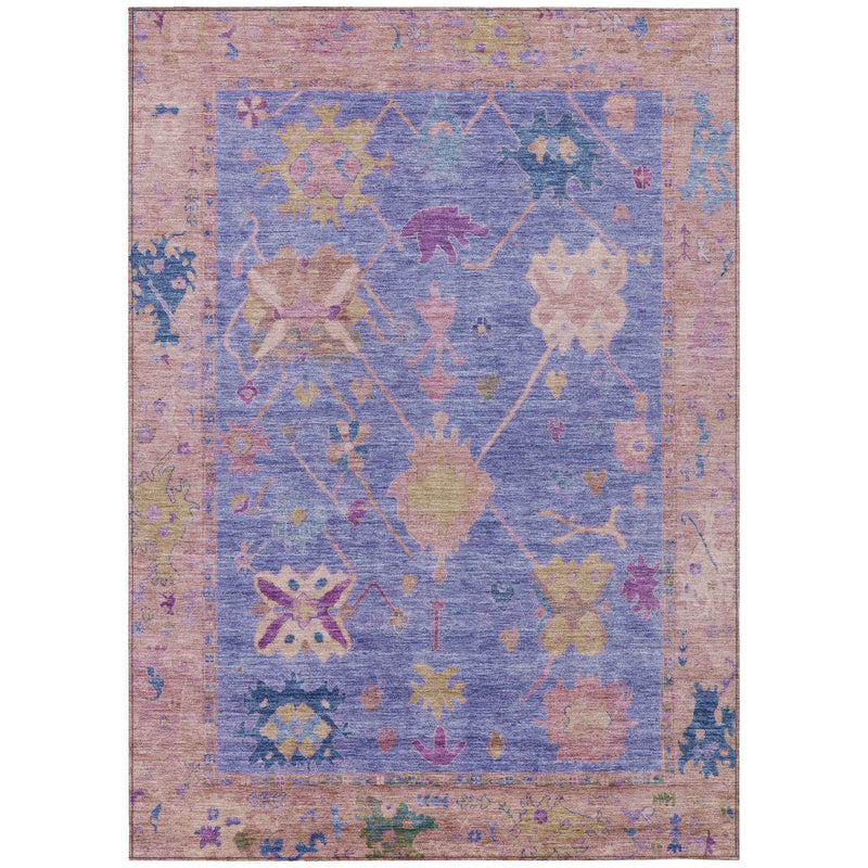 10' X 14' Purple And Blue Tribal Washable Indoor Outdoor Area Rug