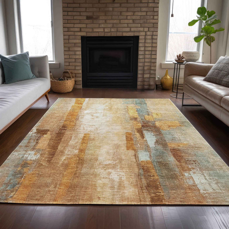 10' X 14' Copper And Ivory Abstract Washable Indoor Outdoor Area Rug