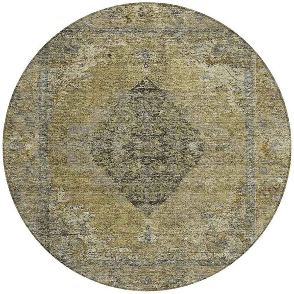 8' Khaki And Beige Round Medallion Washable Indoor Outdoor Area Rug Default Title