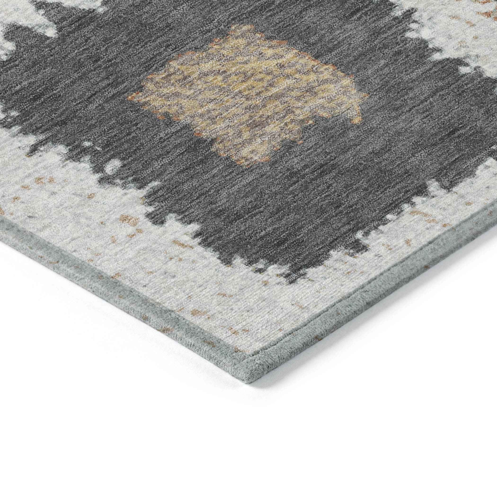 3' X 5' Ivory Charcoal And Gold Geometric Washable Indoor Outdoor Area Rug