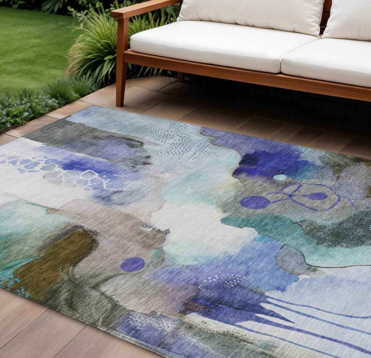 8' X 10' Brown Purple And Ivory Abstract Washable Indoor Outdoor Area Rug