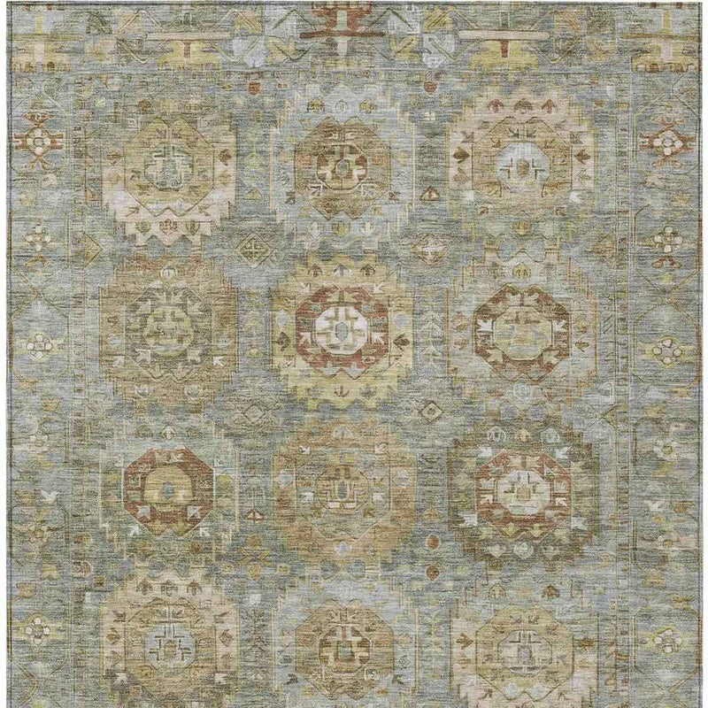 9' X 12' Sage Brown And Taupe Medallion Washable Indoor Outdoor Area Rug