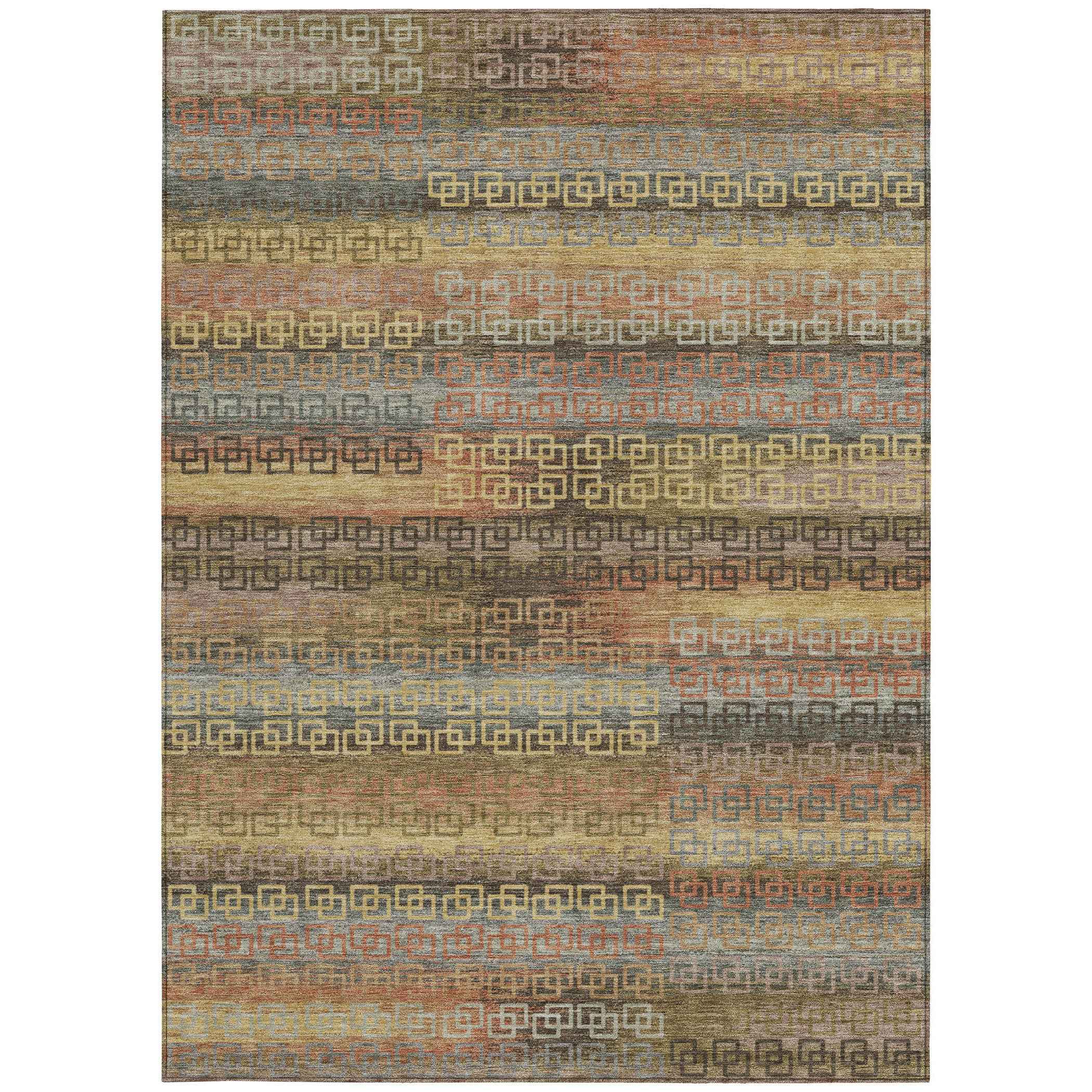 3' X 5' Brown And Gold Striped Washable Indoor Outdoor Area Rug