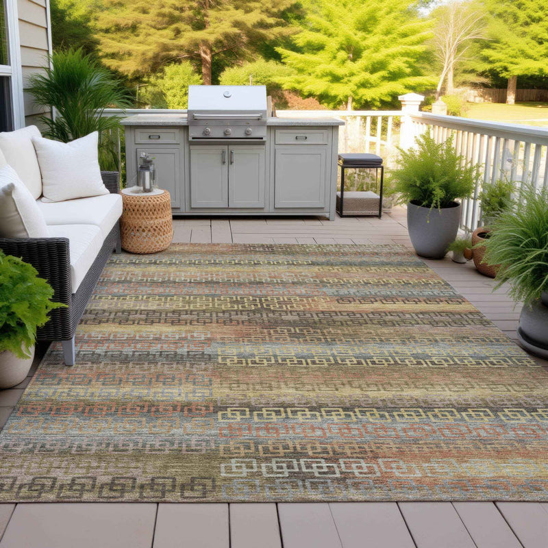 3' X 5' Brown And Gold Striped Washable Indoor Outdoor Area Rug