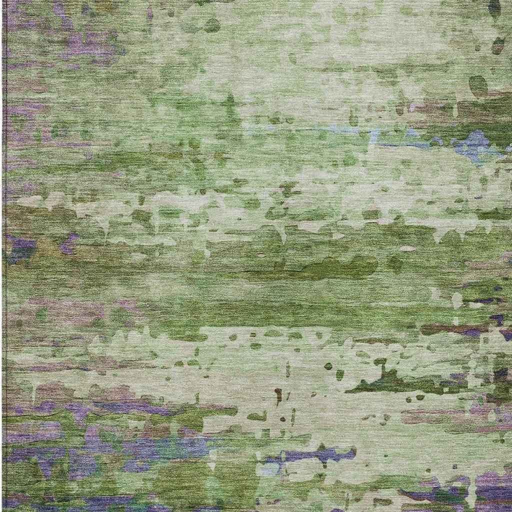 3' X 5' Green Lavender And Purple Abstract Washable Indoor Outdoor Area Rug