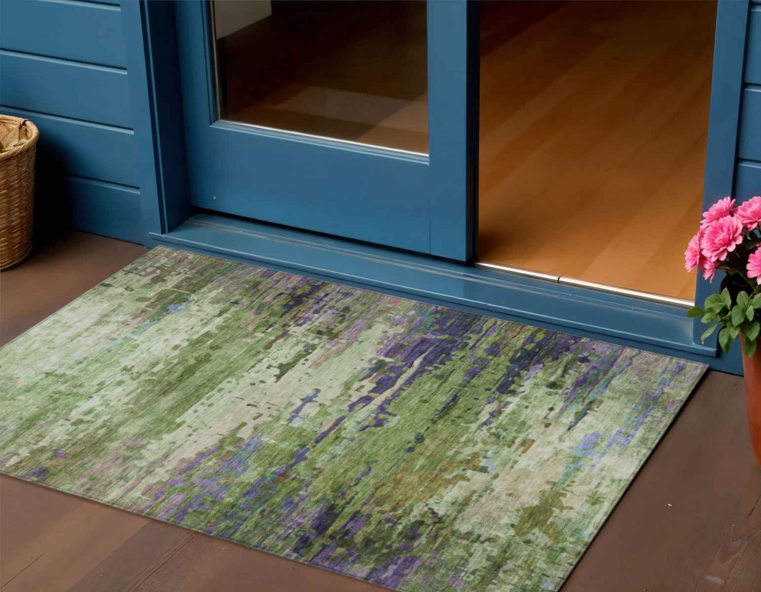 3' X 5' Green Lavender And Purple Abstract Washable Indoor Outdoor Area Rug