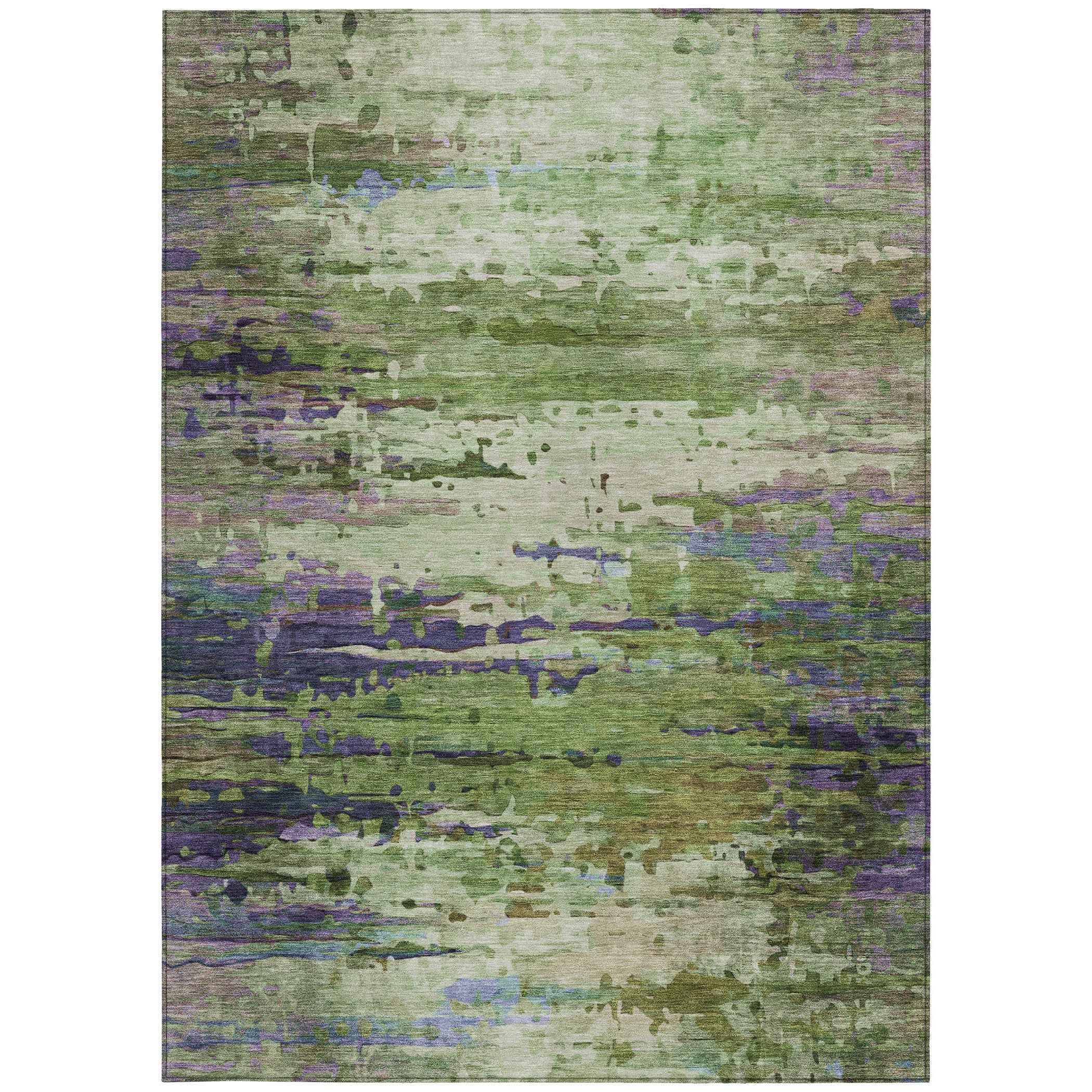 3' X 5' Green Lavender And Purple Abstract Washable Indoor Outdoor Area Rug