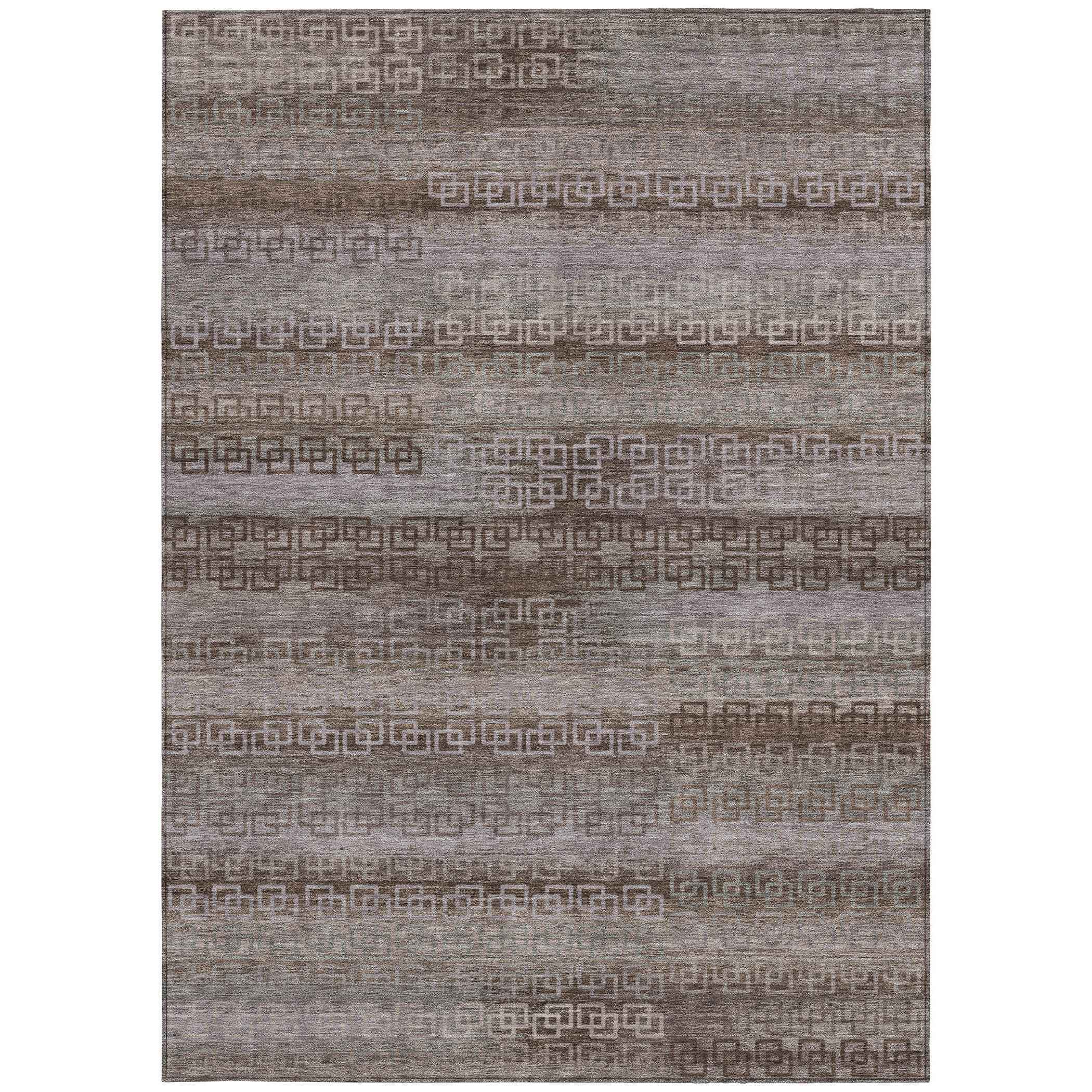3' X 5' Chocolate And Gray Striped Washable Indoor Outdoor Area Rug