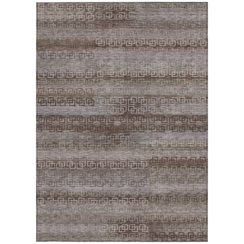 3' X 5' Chocolate And Gray Striped Washable Indoor Outdoor Area Rug
