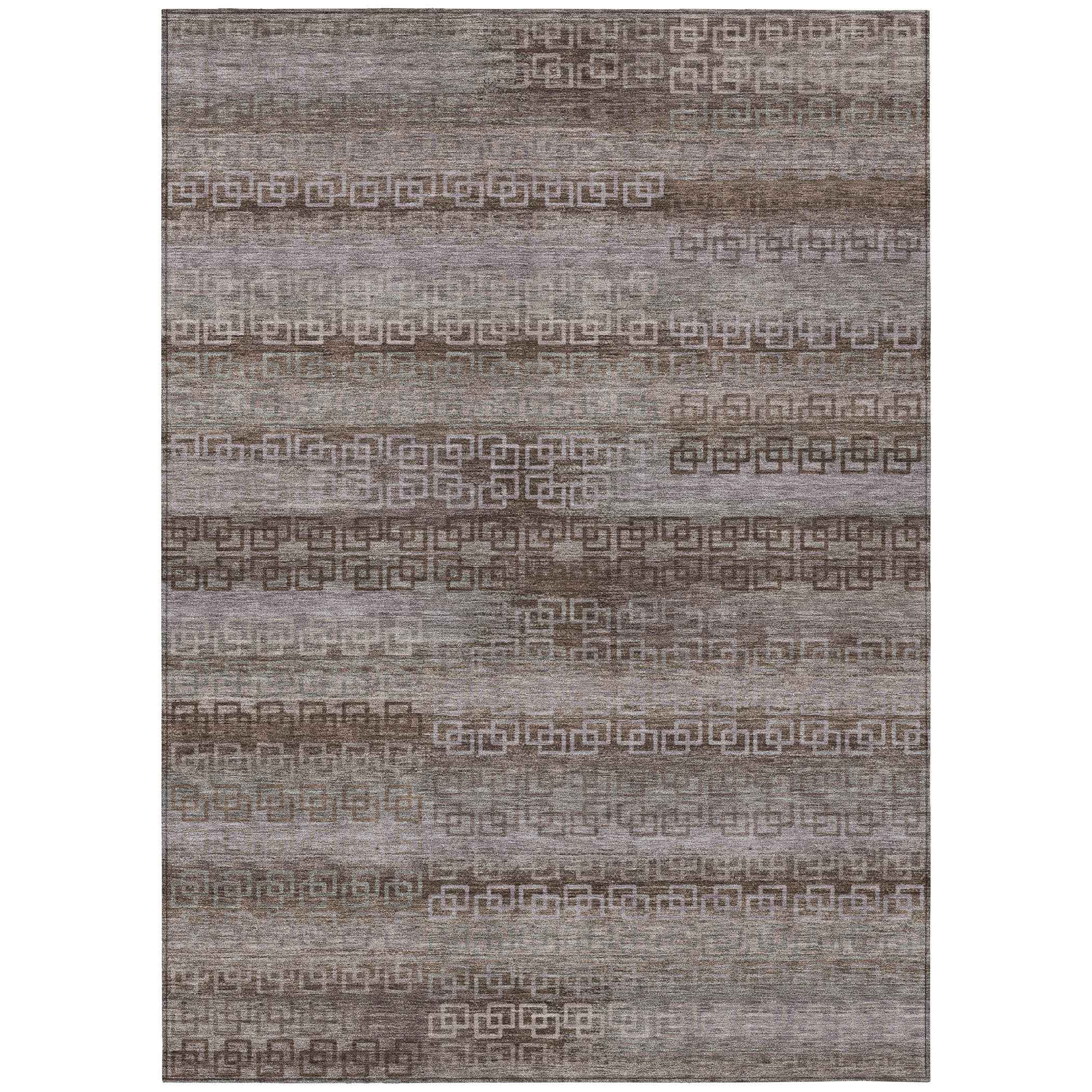 3' X 5' Chocolate And Gray Striped Washable Indoor Outdoor Area Rug