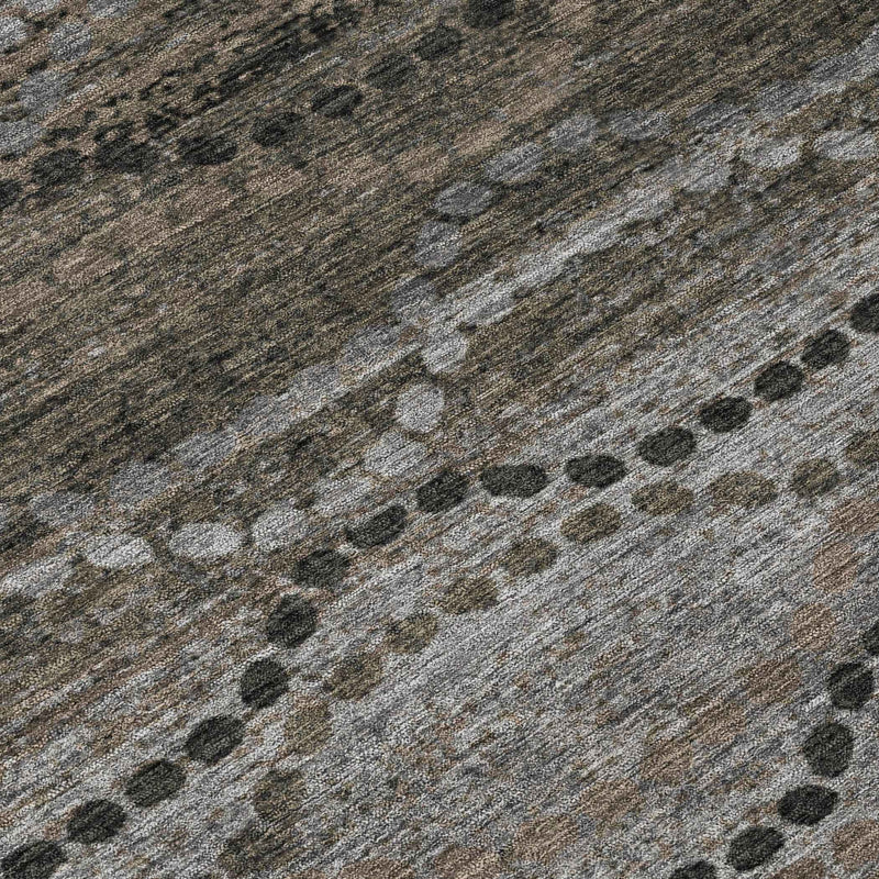 8' Chocolate And Gray Round Ogee Washable Indoor Outdoor Area Rug