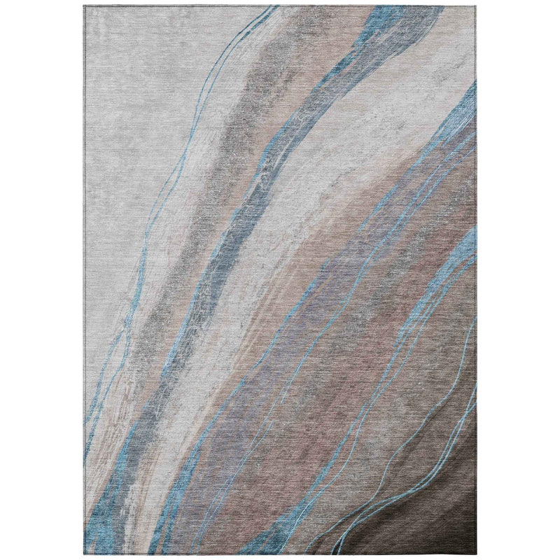8' X 10' Brown And Teal Blue Abstract Washable Indoor Outdoor Area Rug