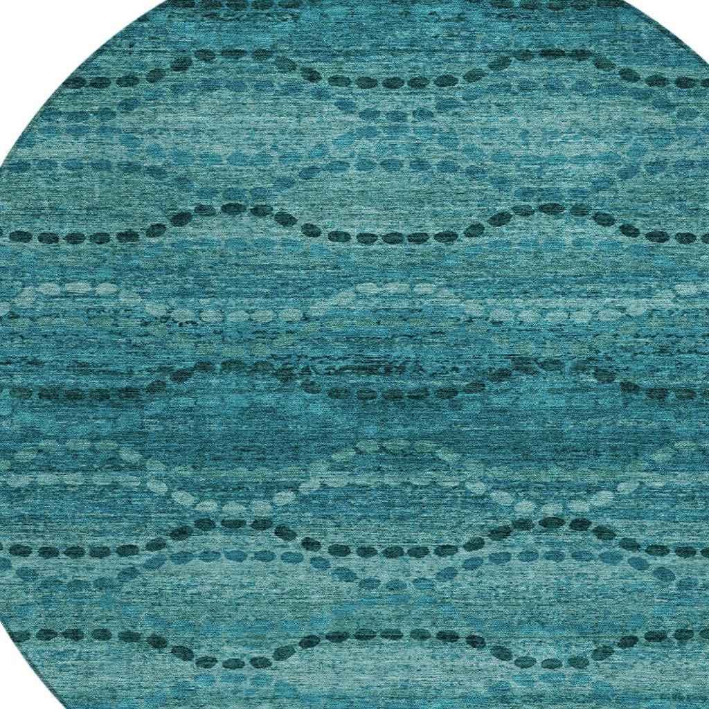 8' Turquoise And Aqua Round Ogee Washable Indoor Outdoor Area Rug