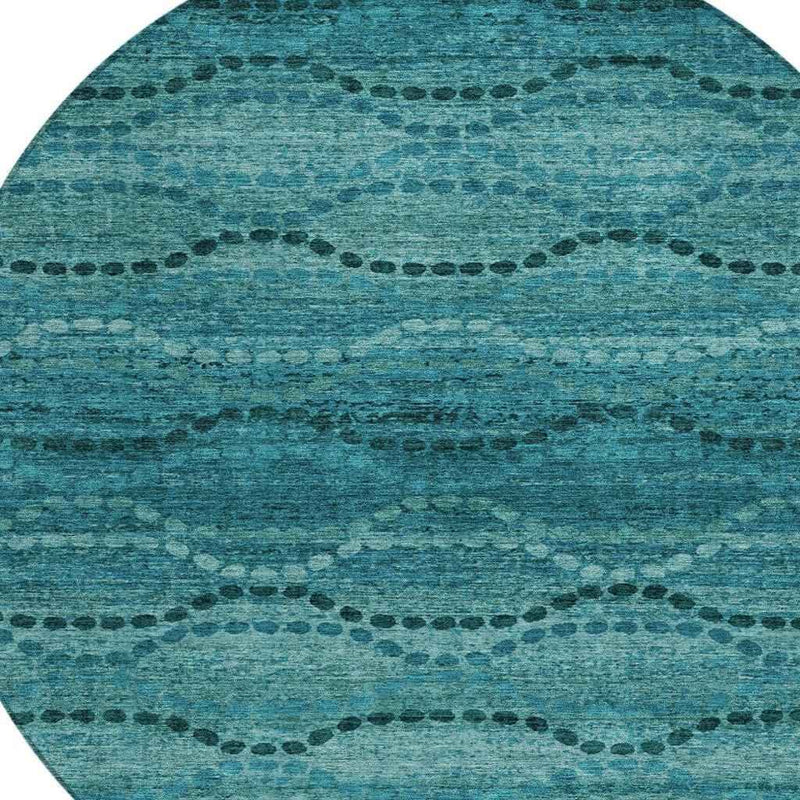 8' Turquoise And Aqua Round Ogee Washable Indoor Outdoor Area Rug