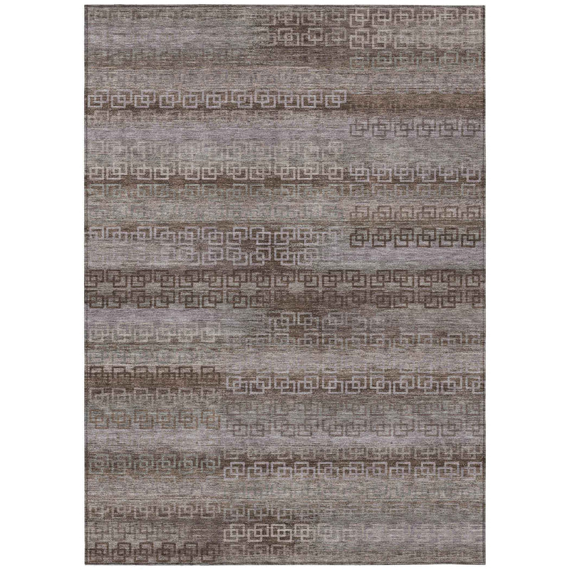 5' X 8' Chocolate And Gray Striped Washable Indoor Outdoor Area Rug