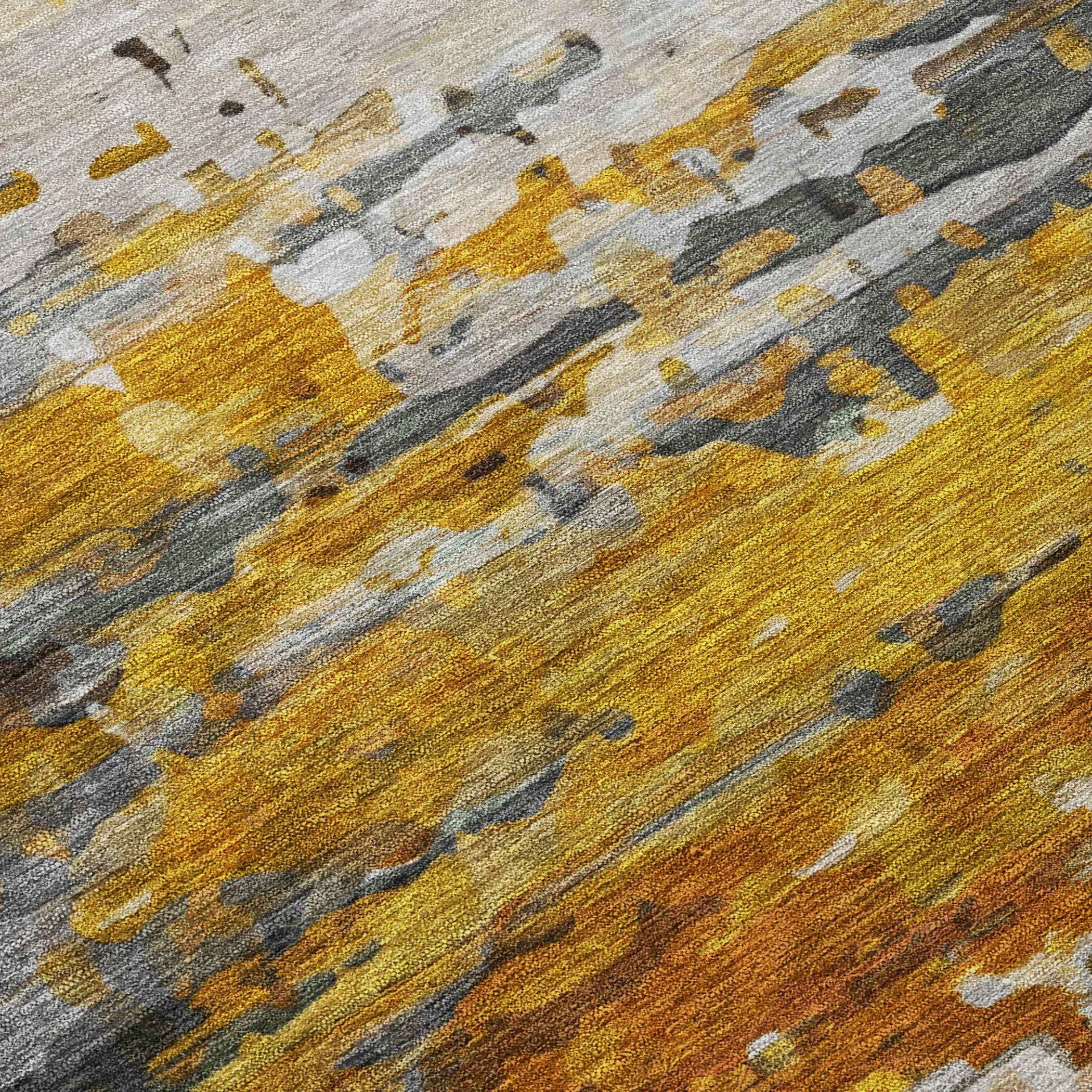 8' Copper And Gray Round Abstract Washable Indoor Outdoor Area Rug