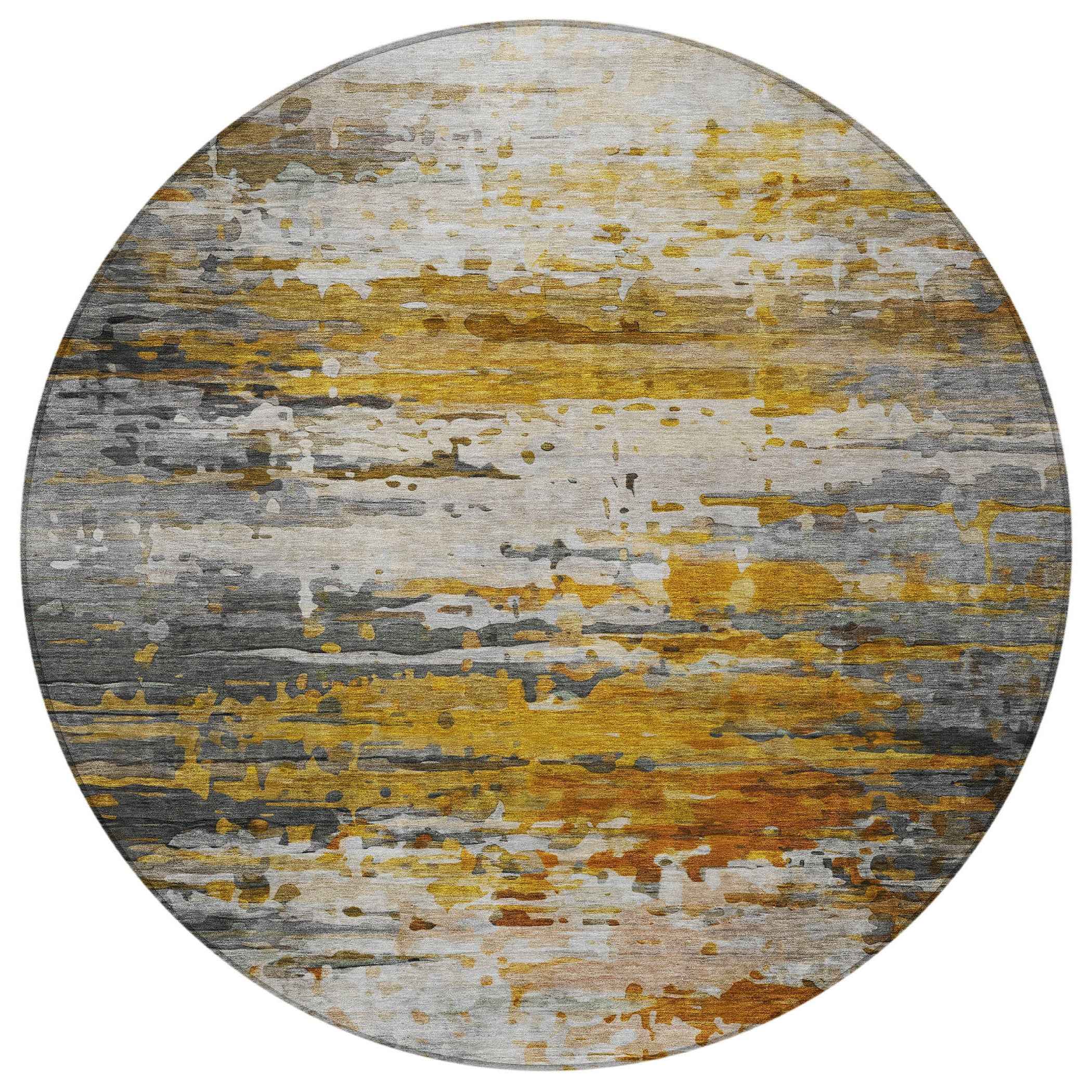 8' Copper And Gray Round Abstract Washable Indoor Outdoor Area Rug