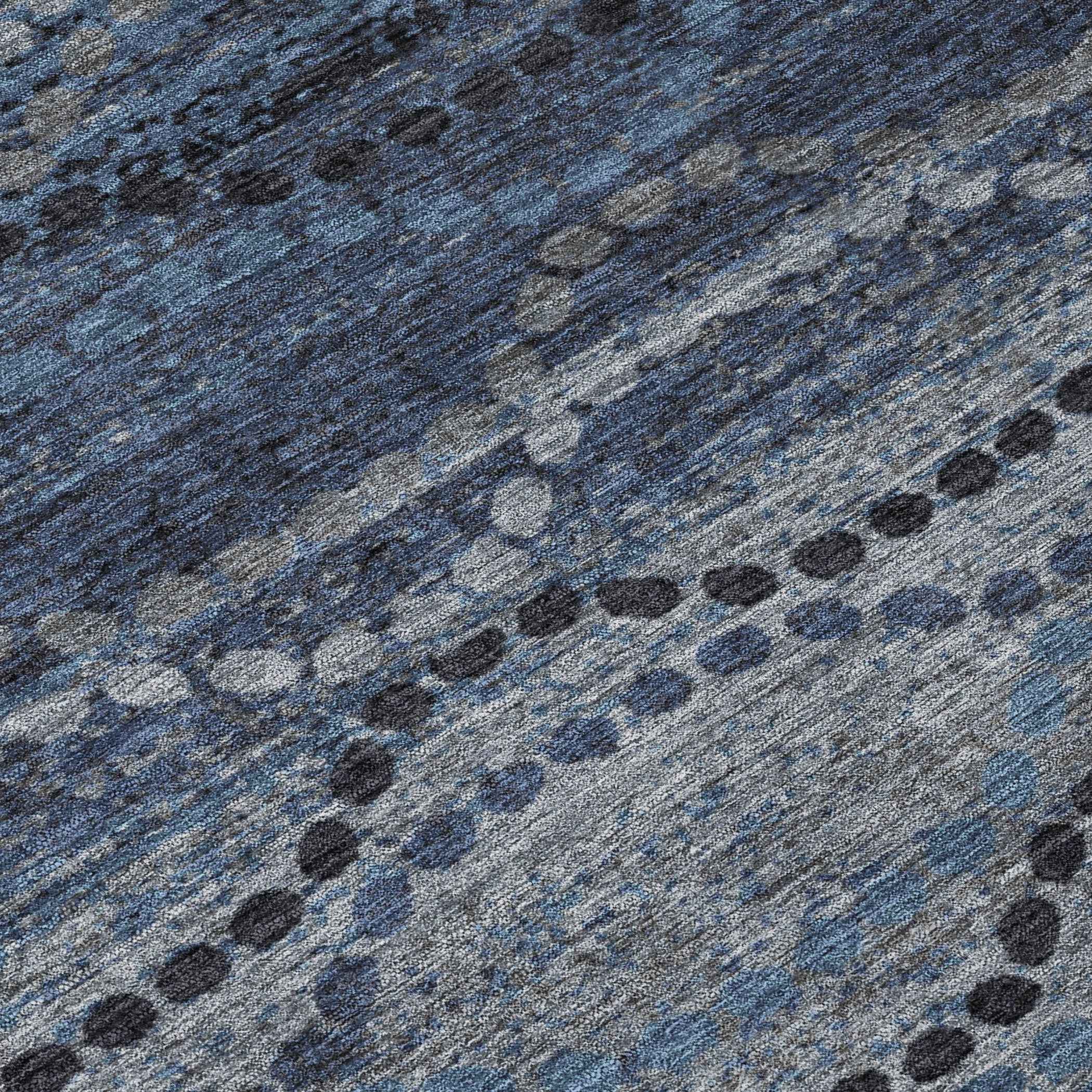 8' Navy Blue And Gray Round Ogee Washable Indoor Outdoor Area Rug