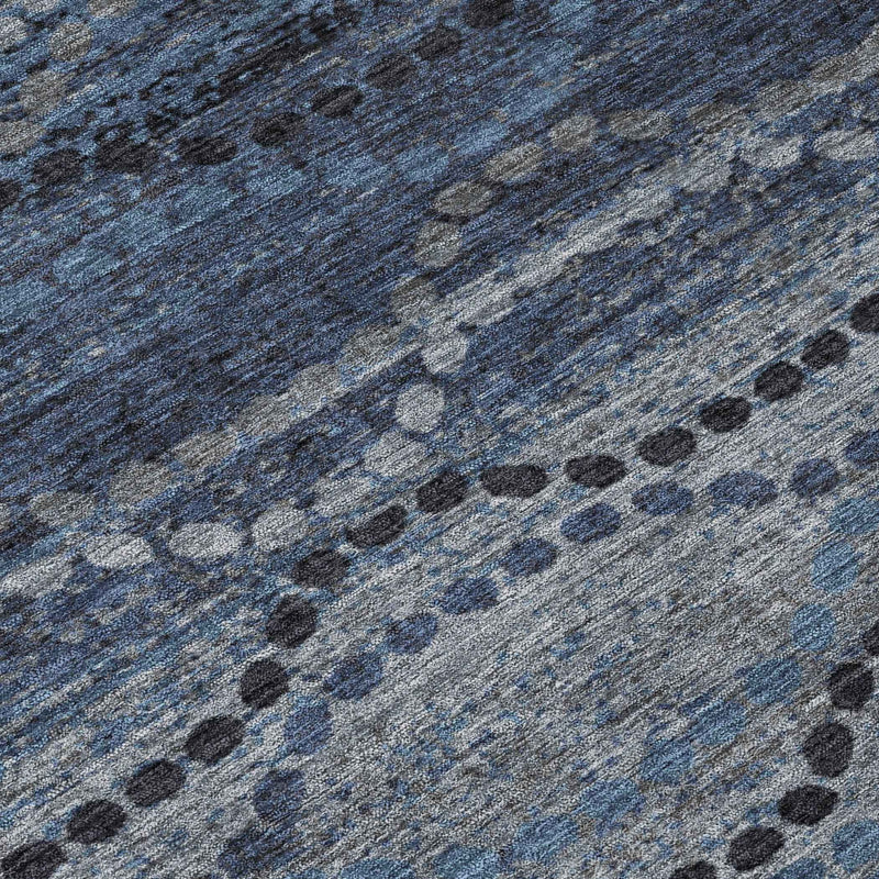 8' Navy Blue And Gray Round Ogee Washable Indoor Outdoor Area Rug