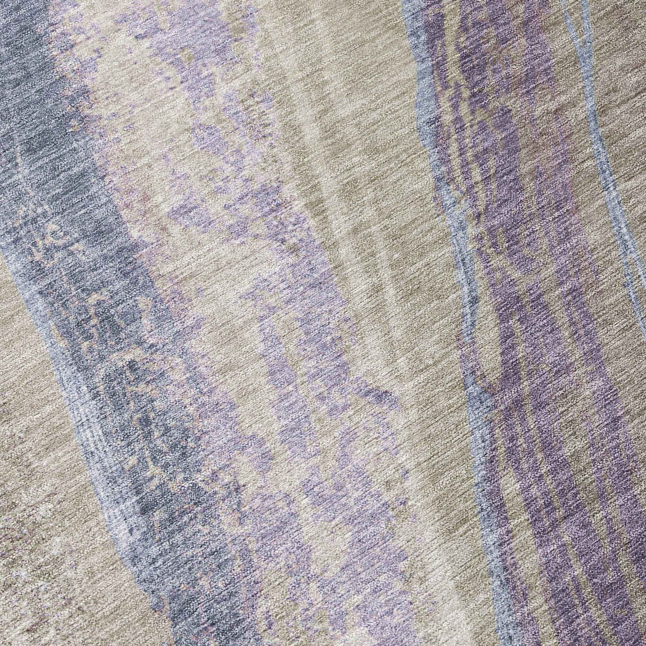 8' Brown Taupe And Purple Round Abstract Washable Indoor Outdoor Area Rug