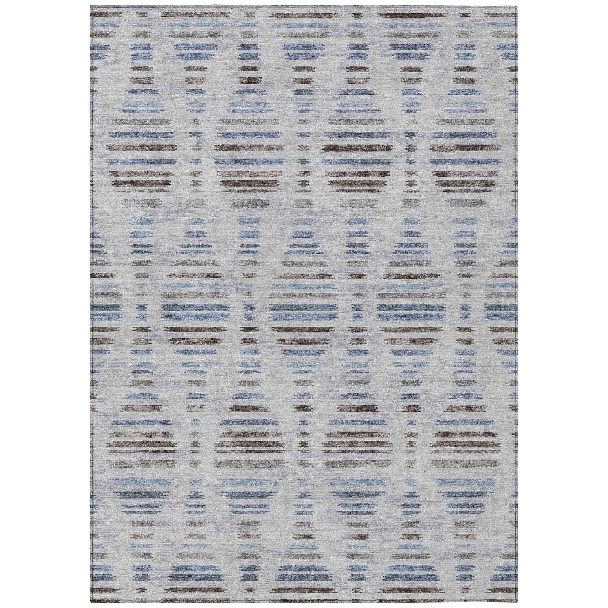 3' X 5' Beige And Denim Blue Striped Washable Indoor Outdoor Area Rug