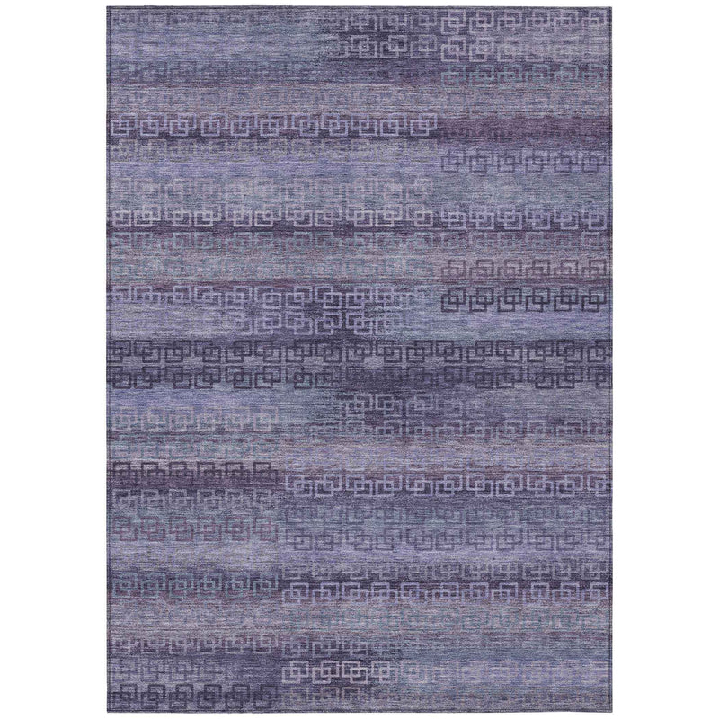 8' X 10' Plum And Lavender Striped Washable Indoor Outdoor Area Rug