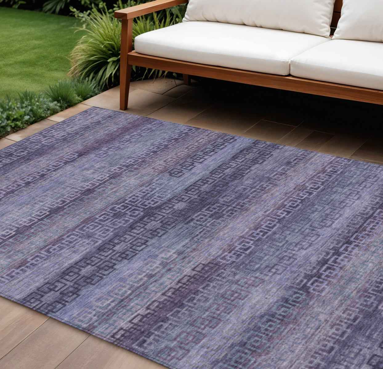 8' X 10' Plum And Lavender Striped Washable Indoor Outdoor Area Rug