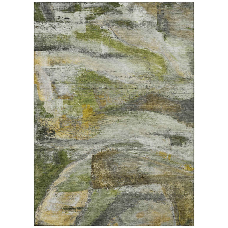 5' X 8' Olive Green Gray And Ivory Abstract Washable Indoor Outdoor Area Rug