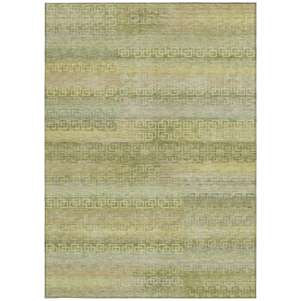 9' X 12' Sage And Gold Striped Washable Indoor Outdoor Area Rug