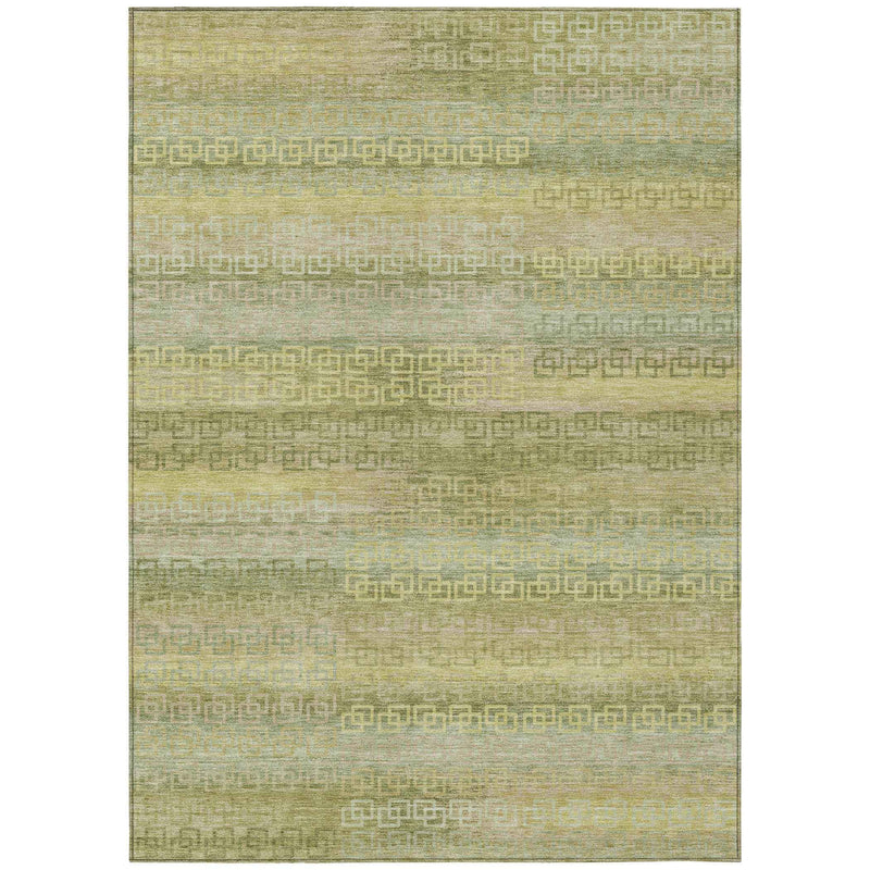 9' X 12' Sage And Gold Striped Washable Indoor Outdoor Area Rug