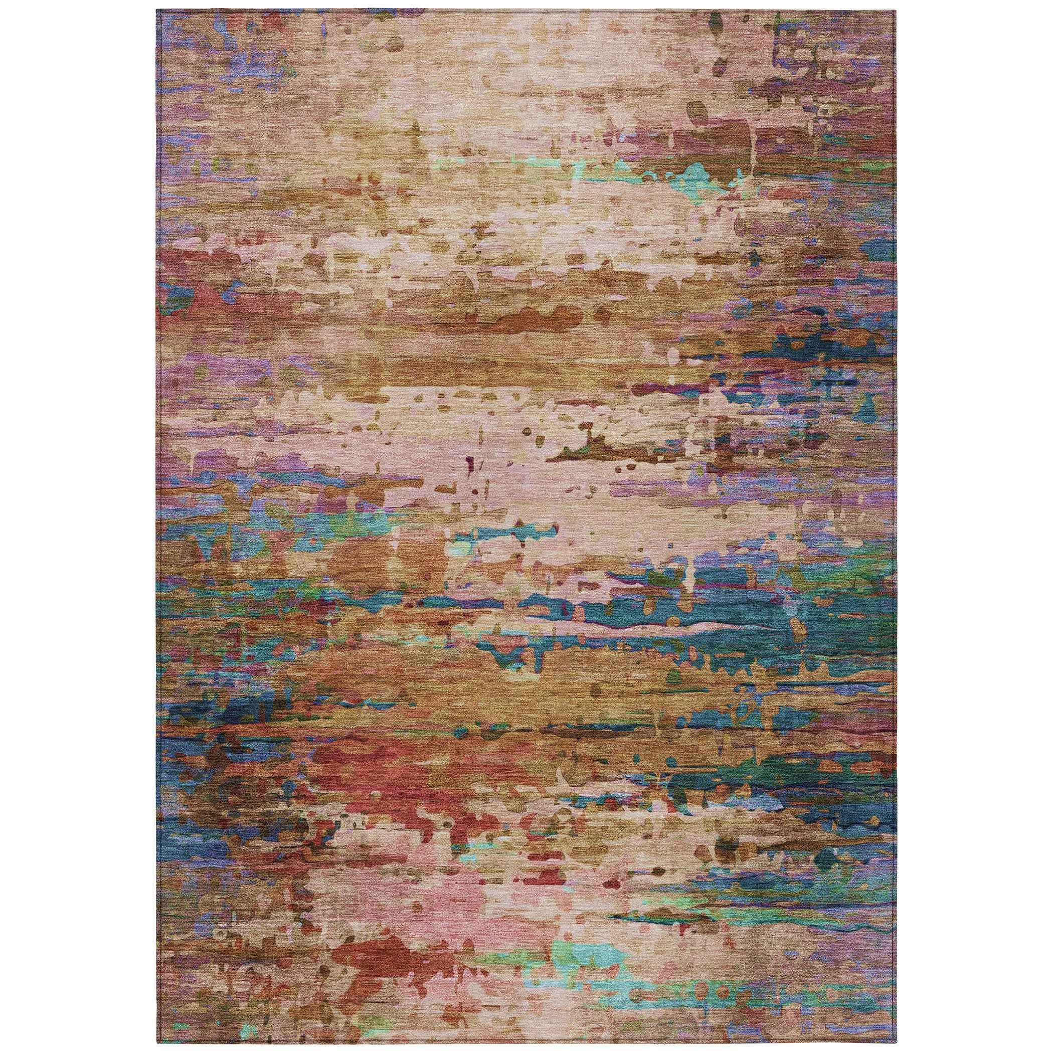 10' X 14' Sage Teal Blue And Blush Abstract Washable Indoor Outdoor Area Rug