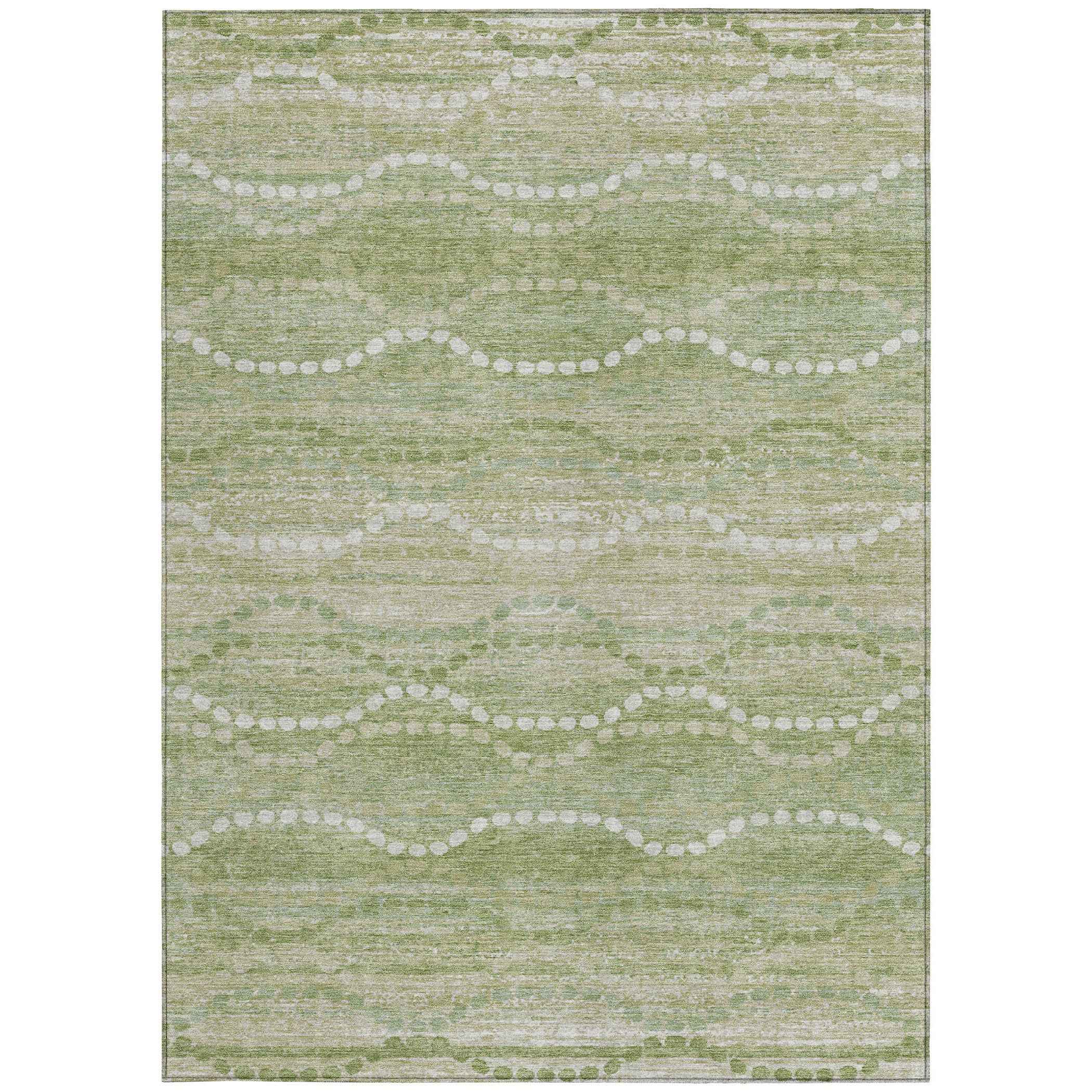 3' X 5' Sage And Ivory Ogee Washable Indoor Outdoor Area Rug