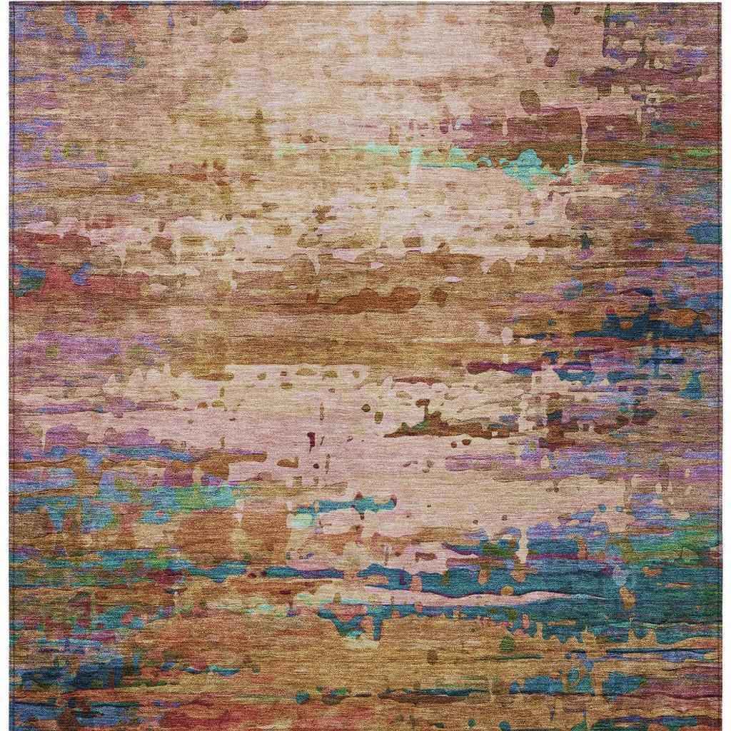 10' X 14' Sage Teal Blue And Blush Abstract Washable Indoor Outdoor Area Rug