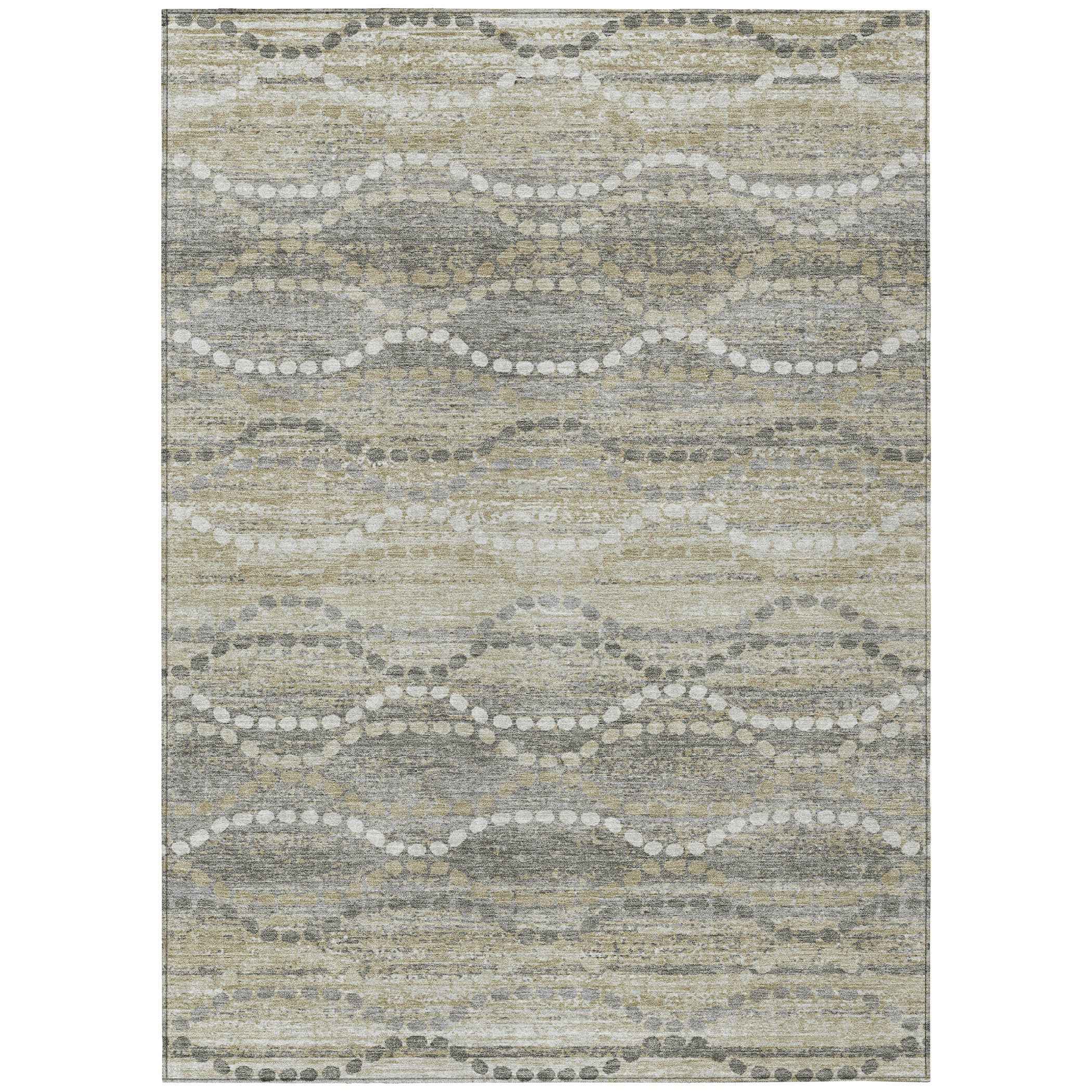 10' X 14' Pewter And Ivory Ogee Washable Indoor Outdoor Area Rug