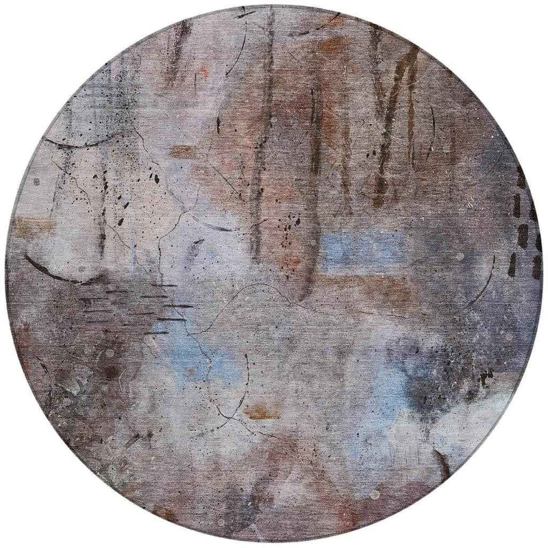 8' Taupe And Brown Round Abstract Washable Indoor Outdoor Area Rug
