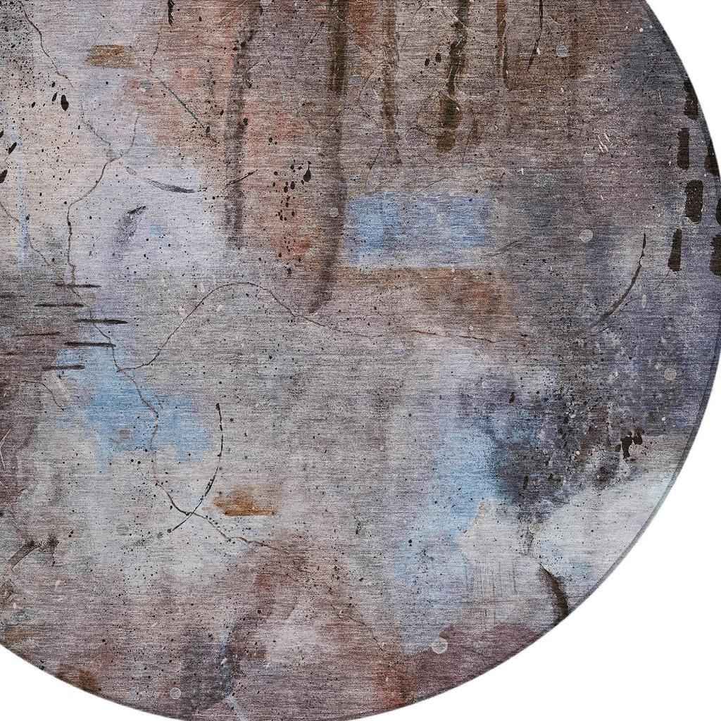 8' Taupe And Brown Round Abstract Washable Indoor Outdoor Area Rug