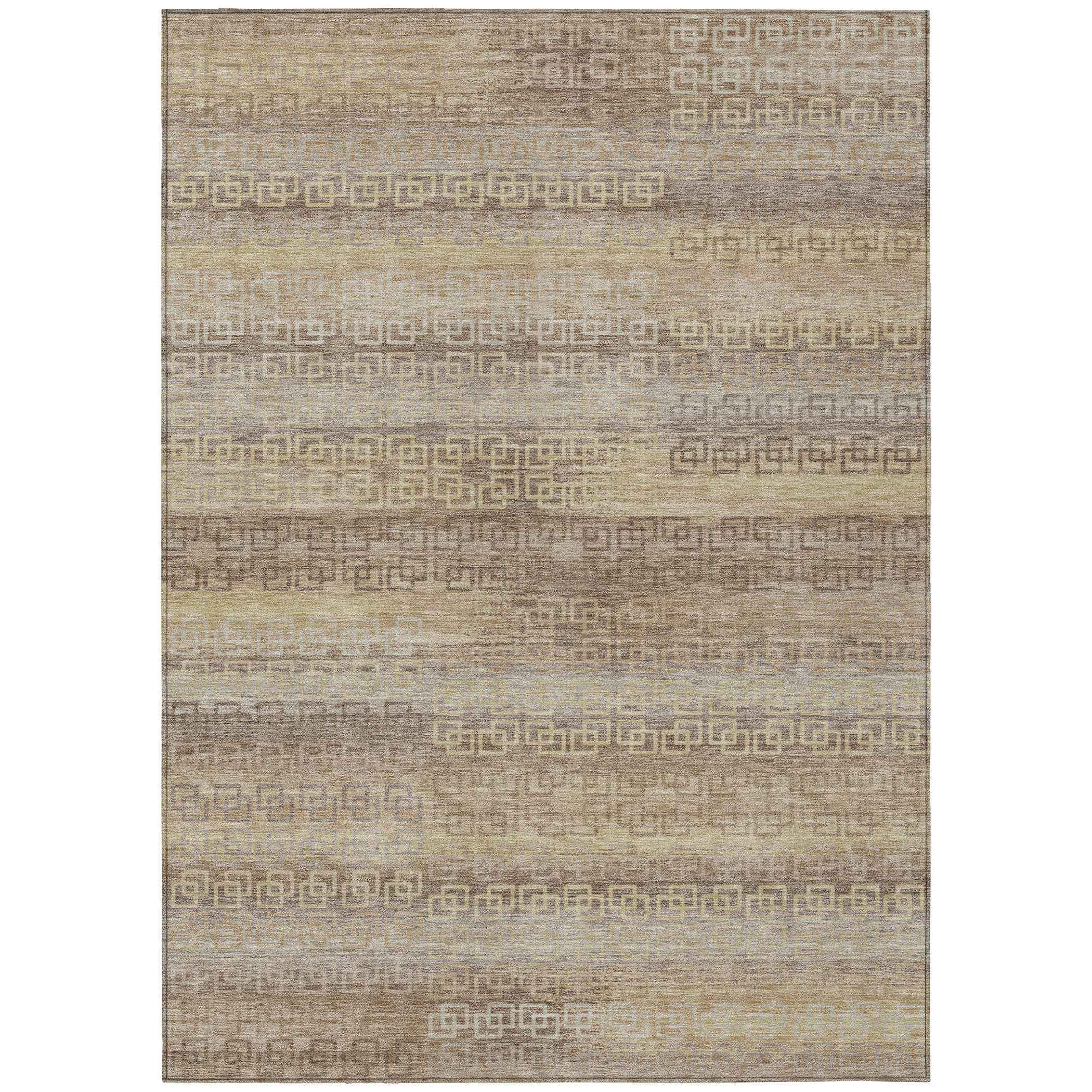 10' X 14' Beige And Wheat Striped Washable Indoor Outdoor Area Rug