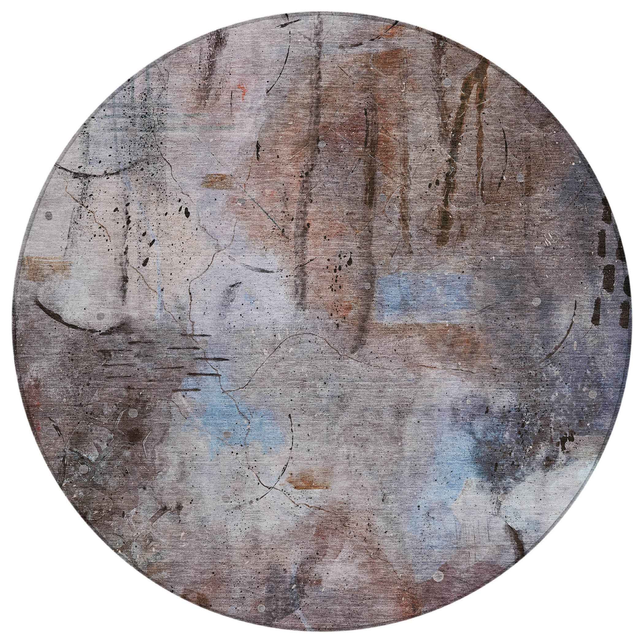 8' Taupe And Brown Round Abstract Washable Indoor Outdoor Area Rug