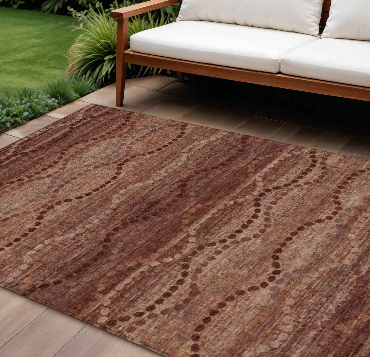 8' X 10' Rust And Copper Ogee Washable Indoor Outdoor Area Rug
